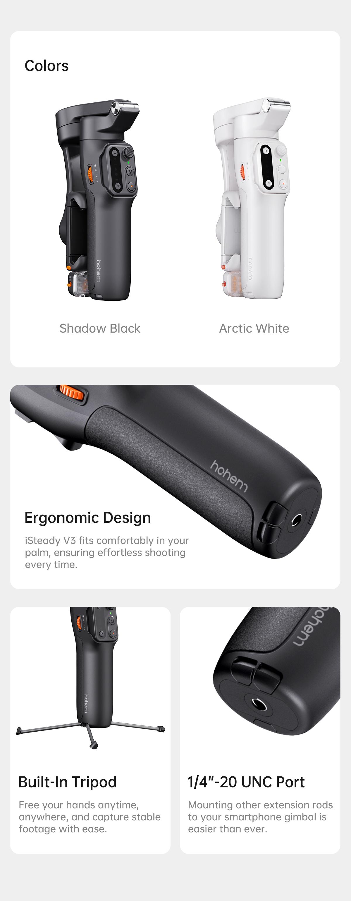 Hohem iSteady V3 New Gimbal Stabilizer for SmartiPhone, 3-Axis Phone Gimbal, Magnetic AI Tracker, Built-in Extendable Rod & Tripod, Detachable Remote Control,selfiestick,Phone Accessories,Suitable for Android & iPhone 17 series, Travel, Vlog, TikTok