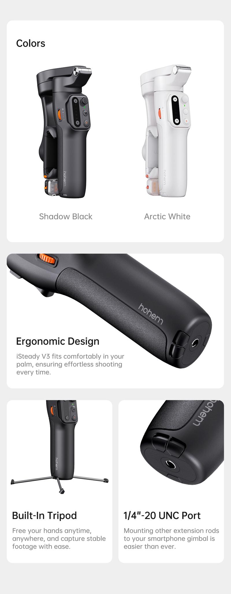 Hohem iSteady V3 New Gimbal Stabilizer for SmartiPhone, 3-Axis Phone Gimbal, Magnetic AI Tracker, Built-in Extendable Rod & Tripod, Detachable Remote Control,selfiestick,Phone Accessories,Suitable for Android & iPhone 17 series, Travel, Vlog, TikTok