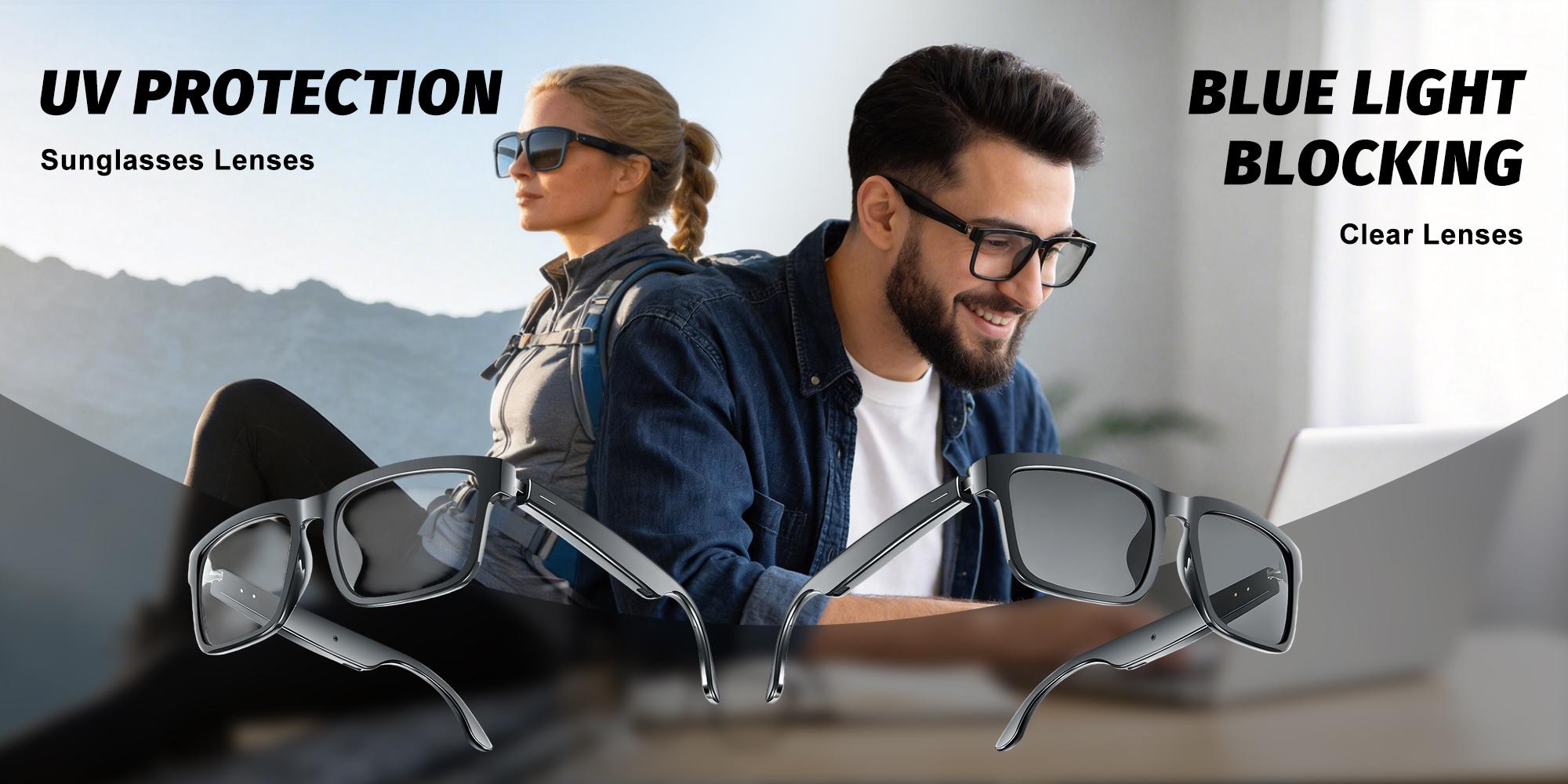 Smart Glasses for Men & Women,Bluetooth Glasses with Blue Light /Polarized Sunglass Lens,Music & Hands-Free Calling,UV & Blue Light Protection,Touch & Voice Assistant