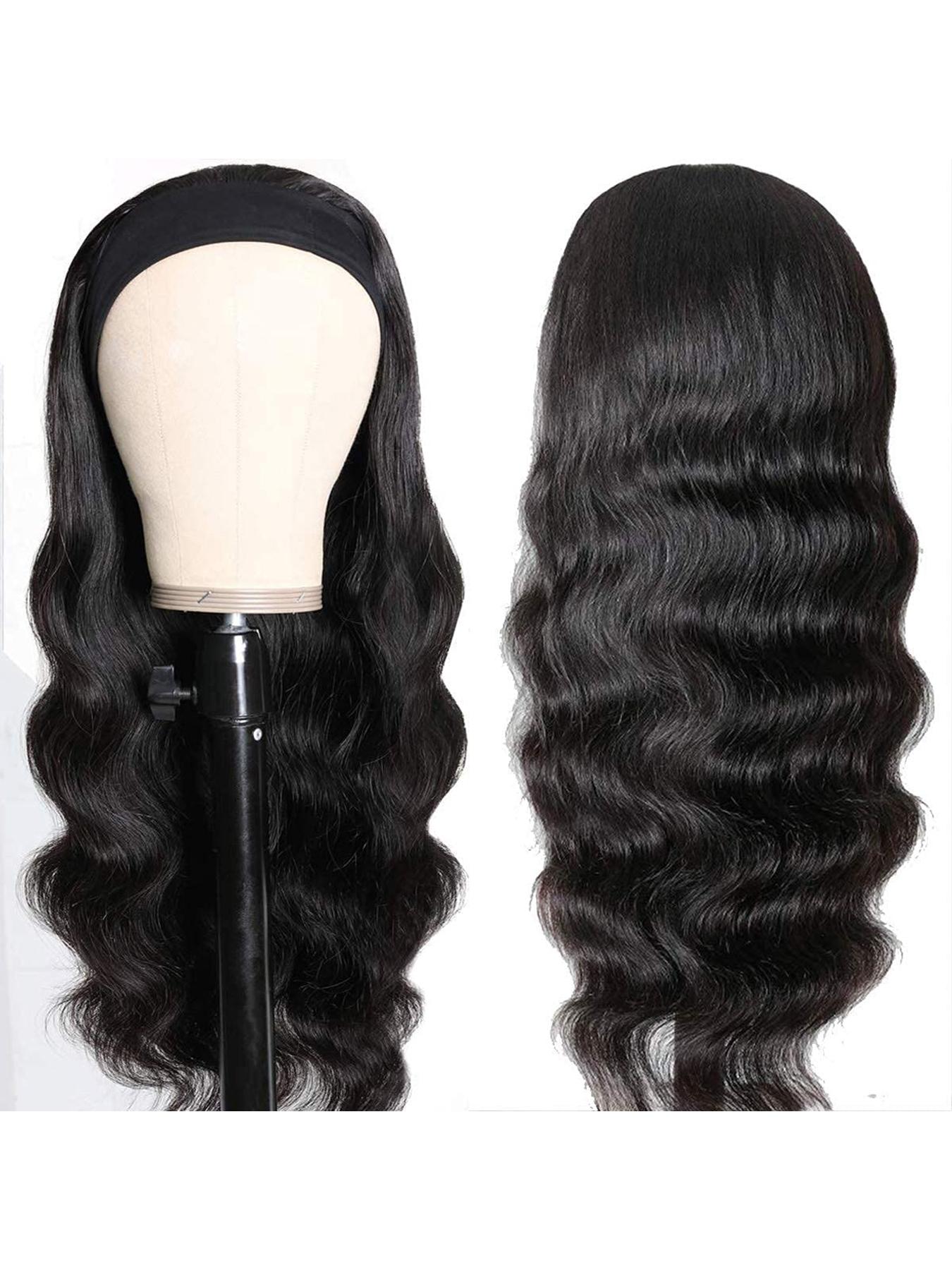 Headband Wig Human Hair Body Wave Headband Wigs for Black Women Brazilian Virgin Hair Glueless None Lace Front Half Wigs Human Hair Wear and Go Headband Wigs 180% Density
