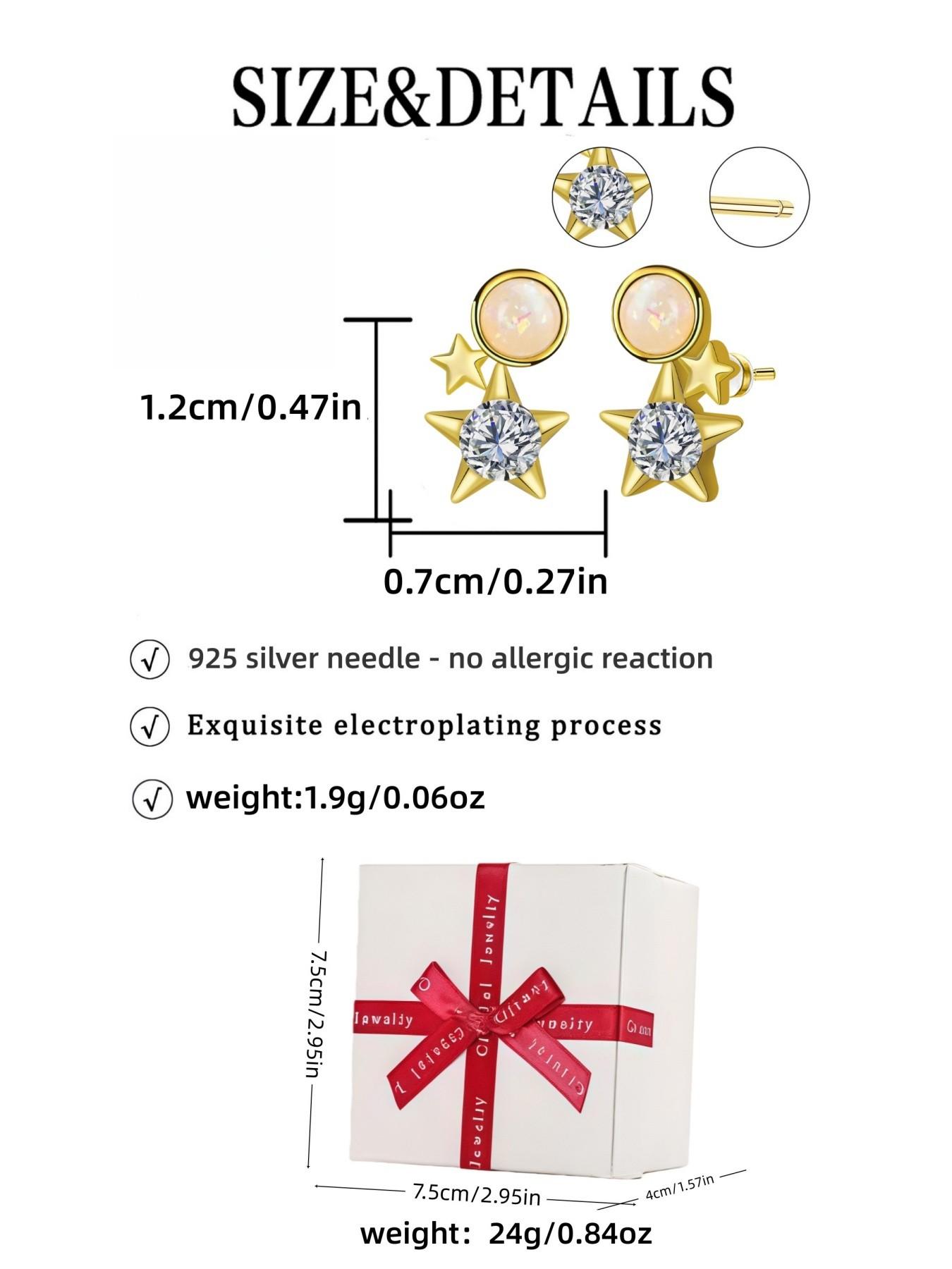 Double Glow Star Ring · Gold Sequence | Original Niche Star Opal Earrings, 925 Sterling Silver Needle Luxury Studs, Daily Essential Lucky Charm Accessory, Perfect for Valentine’s & Birthday Gifts