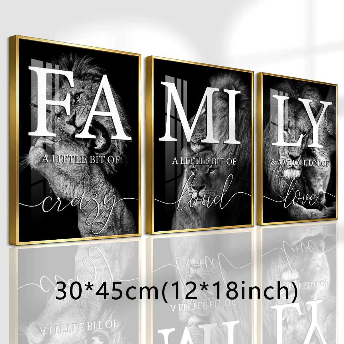 3 Counts Aluminum Alloy Framed Painting, Family Lion Wall Art Black And White Animal Poster, Home Decoration For Living Room, Bedroom, Office, Restaurant, Hallway Wall Decor, Odorless Print Artwork, Luxury Perfect Gift For Friends And Family
