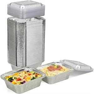 Small Disposable Aluminum Pans with Plastic Lids-100 Pack (5"x4") 1 Lb Mini Foil Pans with Lids for Catering, Meal Prep, Baking, Roasting, Freezer Safe