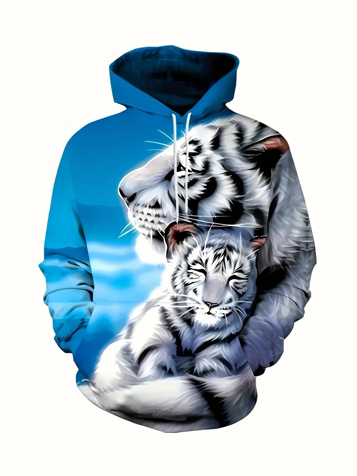 Men's casual tiger print men's two-piece casual hooded sweatshirt long sleeved sweatshirt sports pants set suitable for autumn and winter men's wear