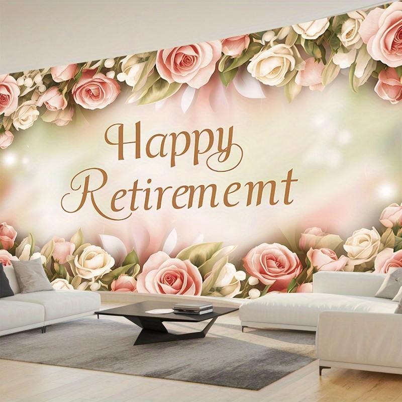 1pc Elegant Floral Retirement Party Banner - Polyester Backdrop with "Happy Retirement" Text, Pink and White Roses Design, Perfect for Home and Wall Decor, Room Decoration, Party Supplies, and Gifts, Retirement Party Decorations
