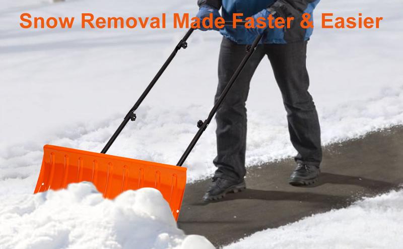 Walensee 30 Inch Metal Snow Shovel with Wheels for Driveway, Large Blade for Efficient Snow Removal, U-Shaped Handle,Heavy Duty Wheeled Metal Snow Pusher Shovels, Back Saver Snow Plow for Doorway