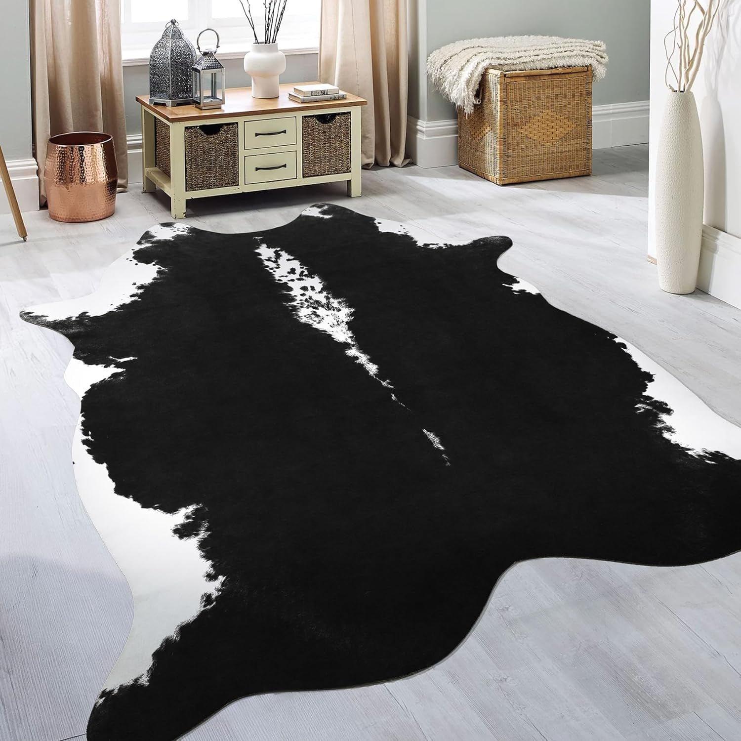 【Deals for You Days】Faux Cowhide Rug Cow Print Carpet Faux Fur Animal Hide Rug Large Area Rug Western Style Rug for Living Room Bedroom Durable Non Slip