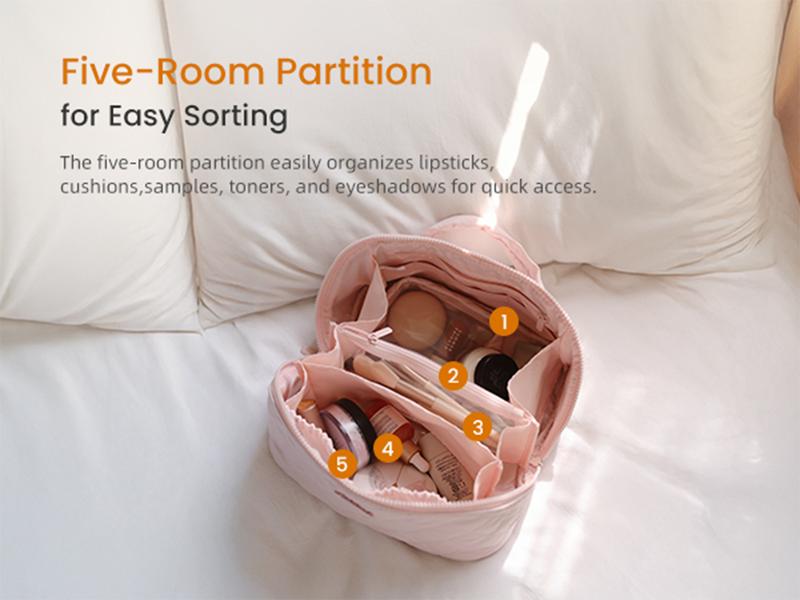 LOVEVOOK Travel Makeup Bag for Women,180° Lay-Flat Puffer Quilted Cosmetic Organizer,Portable Waterproof Toiletry Bag for Woman,Slanted Opening Make Up Bag for Everyday Use,TikTokShopStockUp