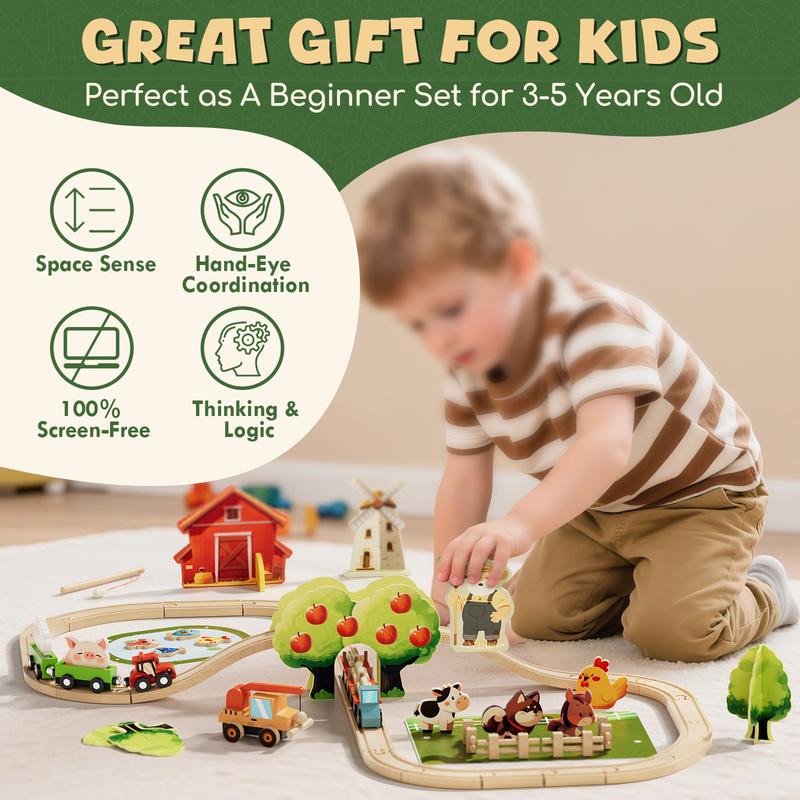 Lehoo Castle 38pcs72pcs Wooden Train Set, Train Set for kids, Wooden Train Track for Girls, Train Set with Tracks & Accessories, Unicorn Toys for Girls, Montessori Toys for Boys & Girls