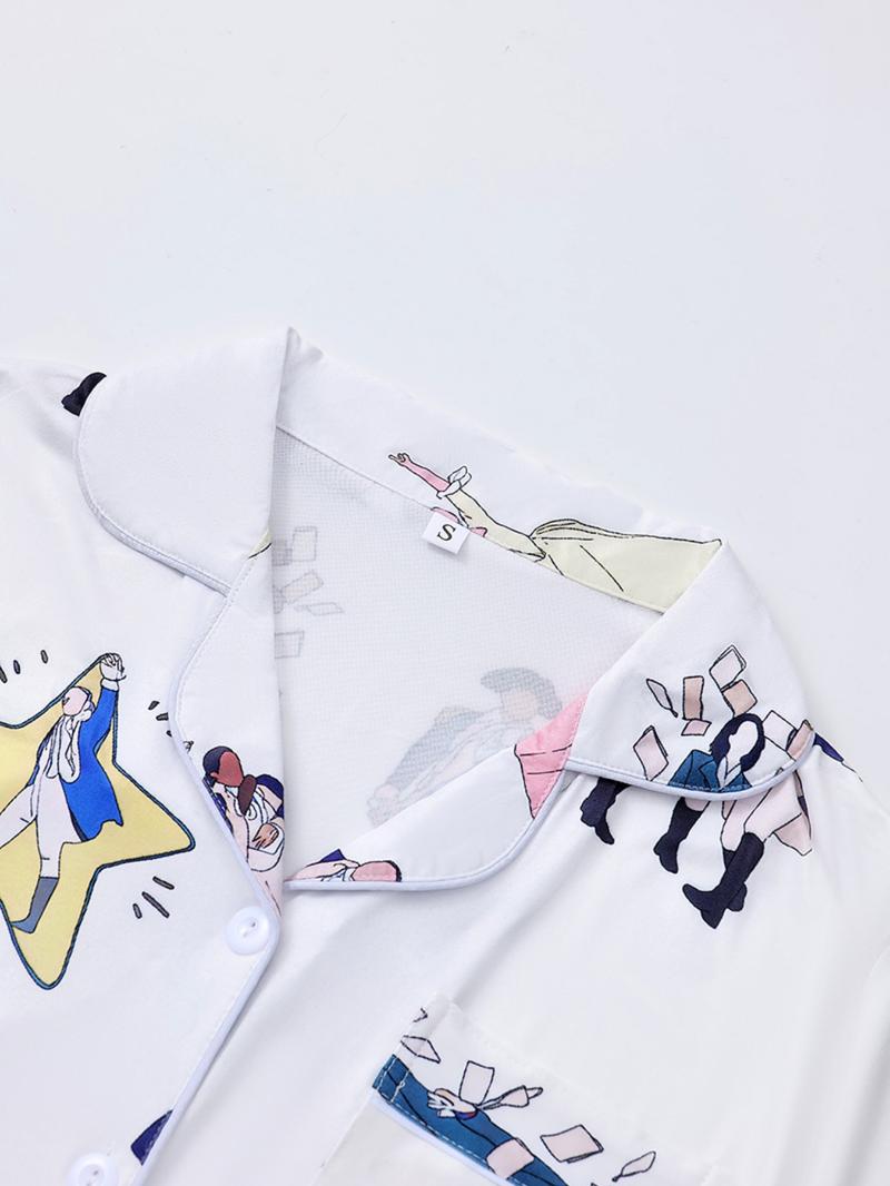 Women's Hamilton Music Print Pajama Set, Casual Comfy Pajama, Short Sleeve Shirt Collar with Buttons, Soft Comfortable Casual Homewear for All Seasons