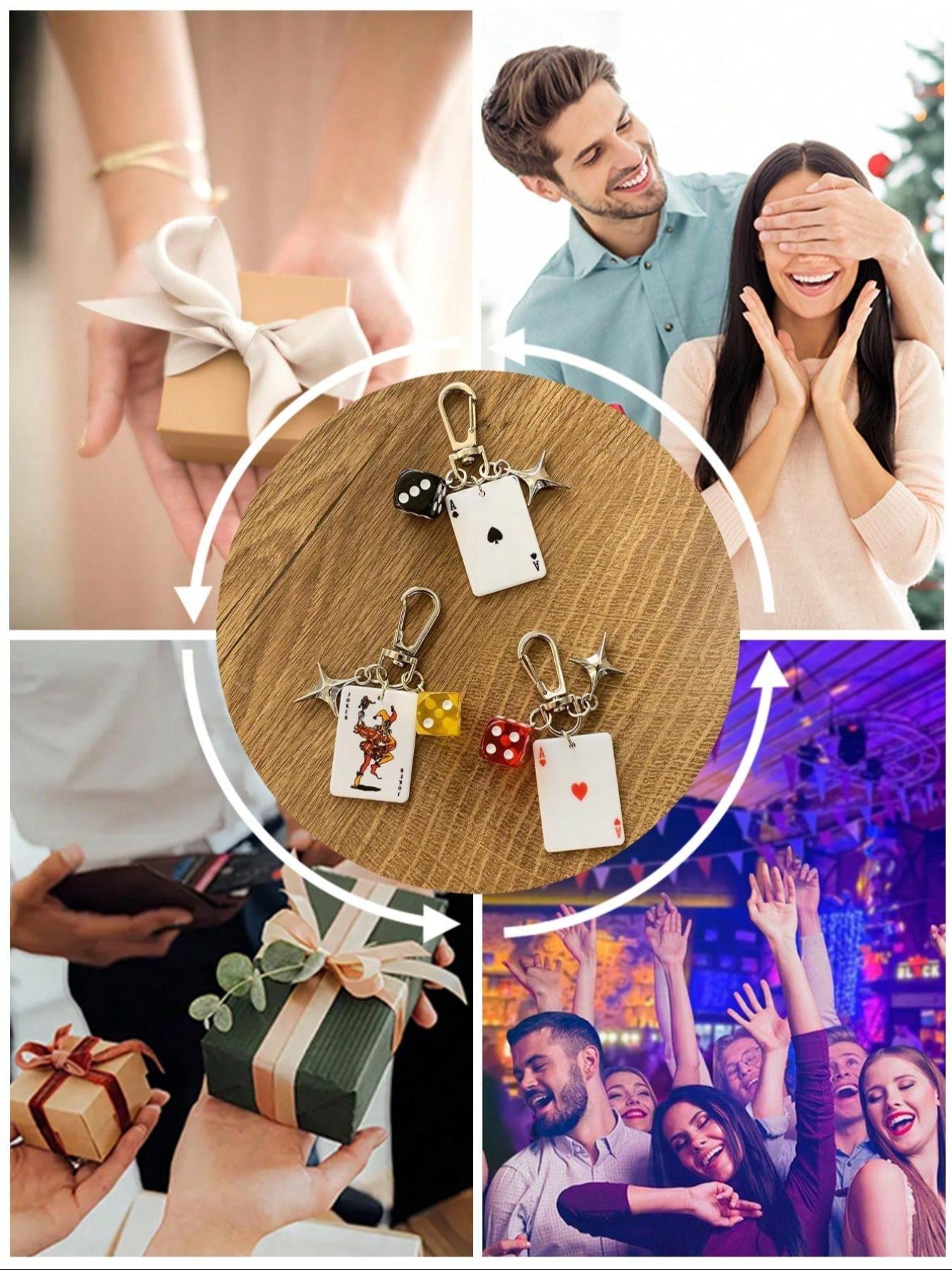 Playing Card & Dice Key Chain with Star Pendant, Spade Diamond Club Alloy Metal Keyring, Bag Charm, Car Keychain, Phone Strap, Keychain for Bags