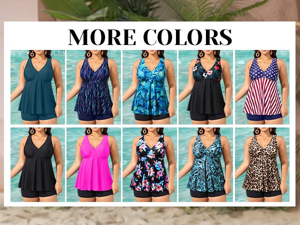 Aqua Eve Plus Size Swimsuits with Shorts Two Piece Tankini for Women Flowy Bathing Suits Athletic Swimwear
