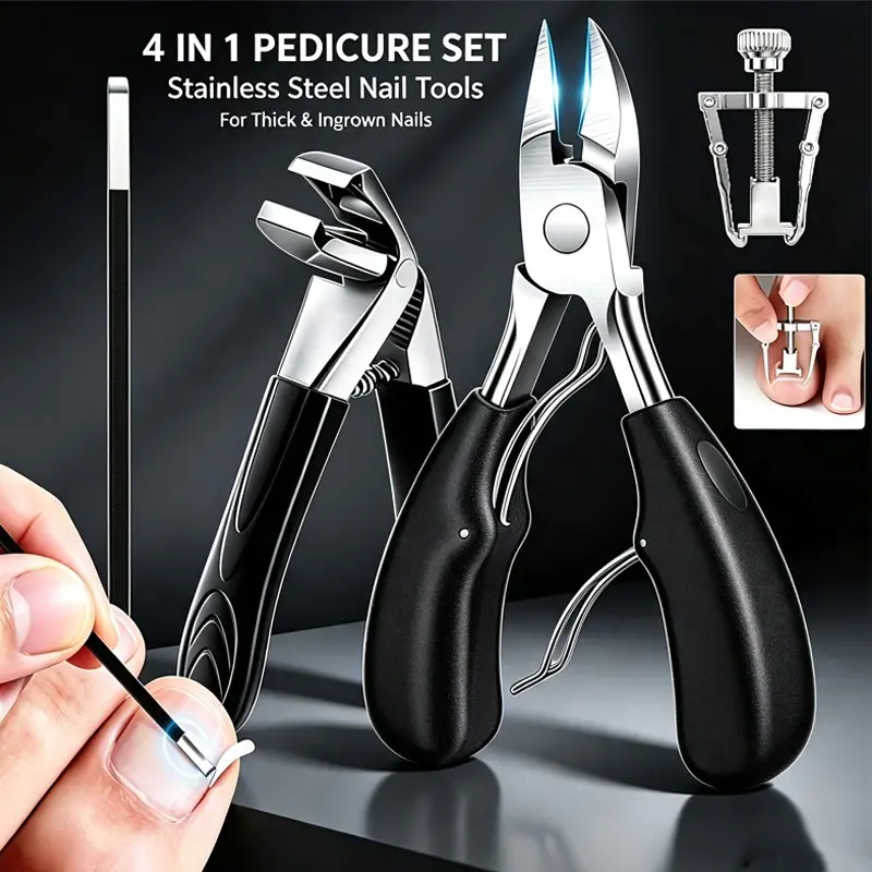 4-Piece Ingrown Toe Nail Care Kit, Stainless Steel Nail Clippers, Nail Cleaner, Toe Nail Corrector, Adult Professional Manicure Set