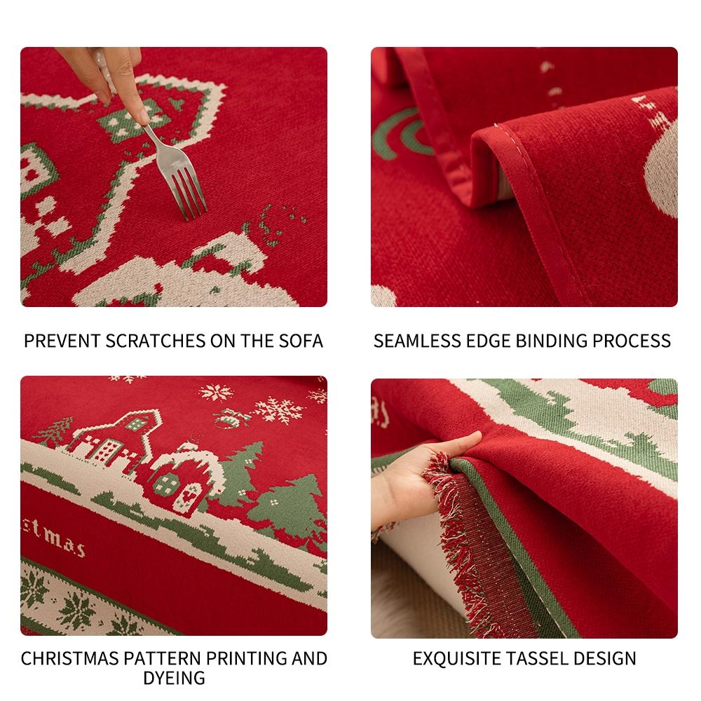 Christmas Sofa Throw Blanket with Tassels, Pet Protection, Fits 1-4 Seater Sofas, Home Decor Christmas Gift, Winter All-Purpose Cover