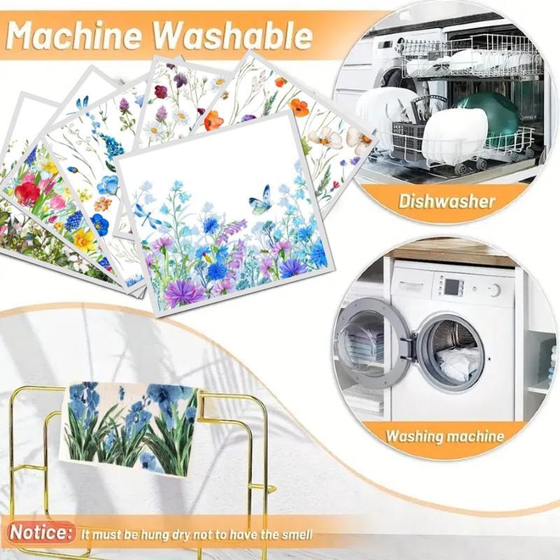 W-Home Swedish Dishcloths for Kitchen | 6 PCS Geometric Washable Dish Rags | Cellulose Reusable Cleaning Paper Towels | Absorbent Counter Dish Cloth Sponge Kitchen Wipes, 8" L x 7" W