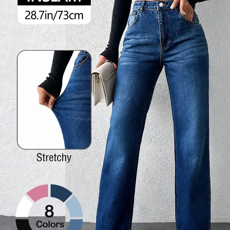 Women's High Elasticity Denim Jeans, Casual Loose Fit Wide Leg Pants, All Seasons Fashion, Plain Pattern, Comfortable and Stylish #GLOBAL PICKS