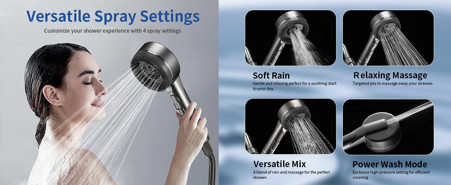 2025 New Filtered Shower Head with Handheld, High Pressure Water Flow and Multiple Spray Modes Shower Head with Filter, Power Wash for Hard Water, Showerhead with ON/OFF Switch for Pets Bath