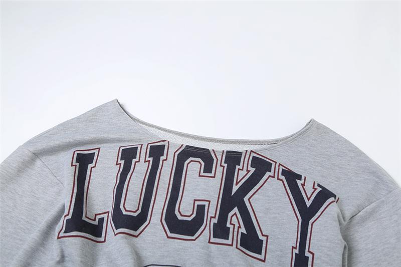 DOUCIU  Trendy Personality High Street Cool Hip-Hop Versatile Women'S Letter Printing Cross-Shoulder Long Sleeves Short Crop-top T-Shirt