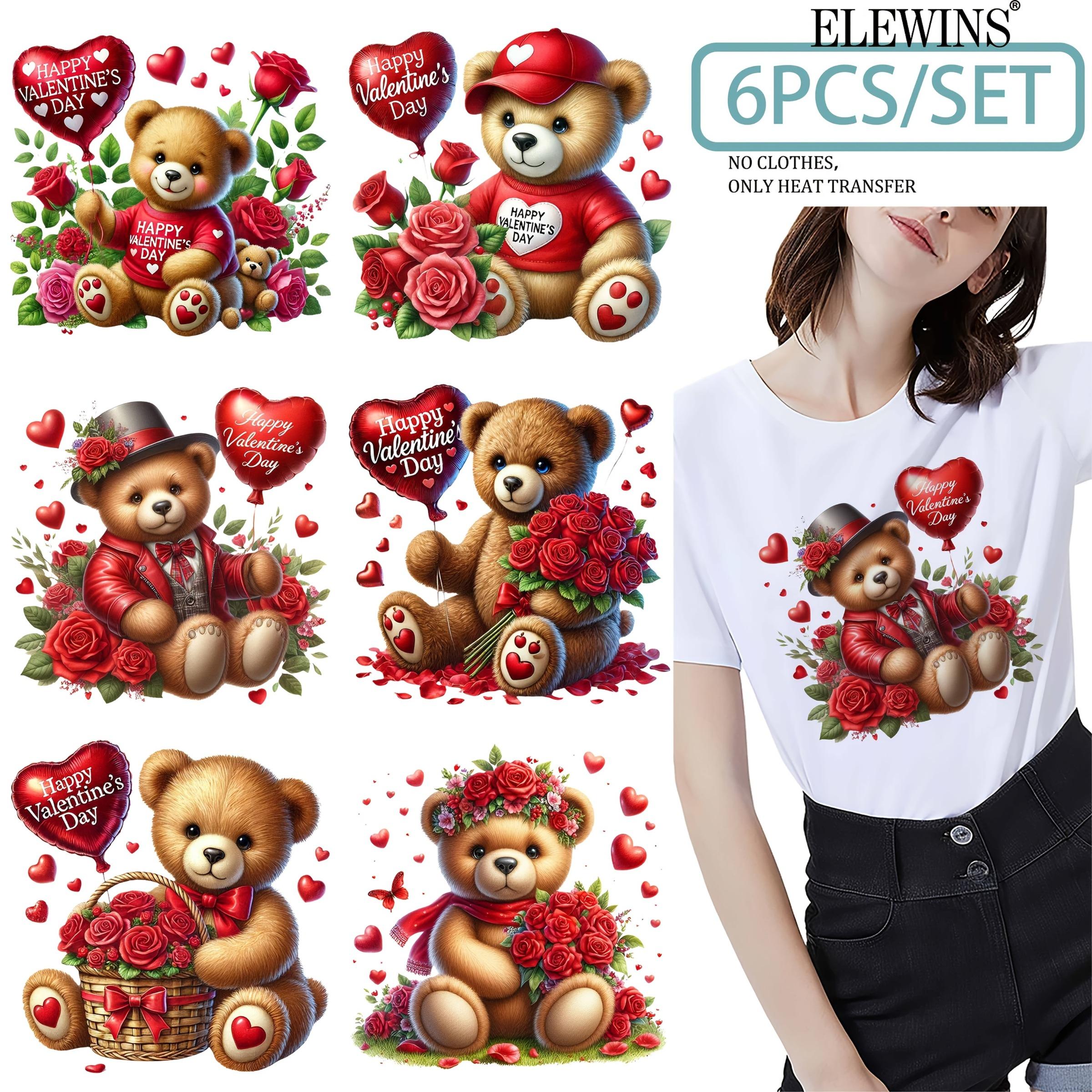 6 Pcs Teddy Bear Heart Iron-On Transfer Stickers, Handmade Embellishments, DIY Clothing Decorations for T-Shirts, Jeans, Hats, Backpacks, No Sewing Required, Gift, Diy Decoration Set