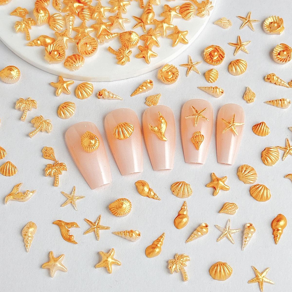 Hot Selling Summer Shells Starfish Coconut Trees Resin Nail Charms 3D Cute Creative Multi-style Conch Ocean Series Nail Art Decorations DIY Press On Nails Accessories