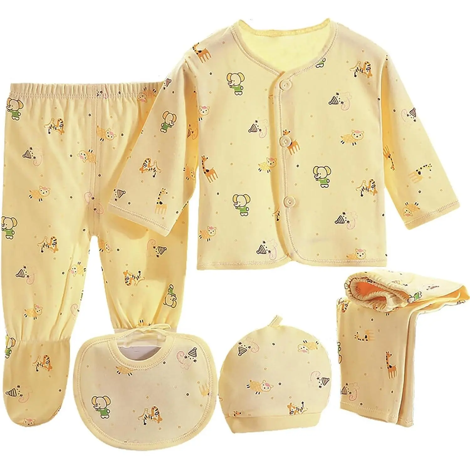 Unisex Baby Cotton Layette Set 5-Piece Newborn Clothes Gift Set for 0-3 MonthsGift