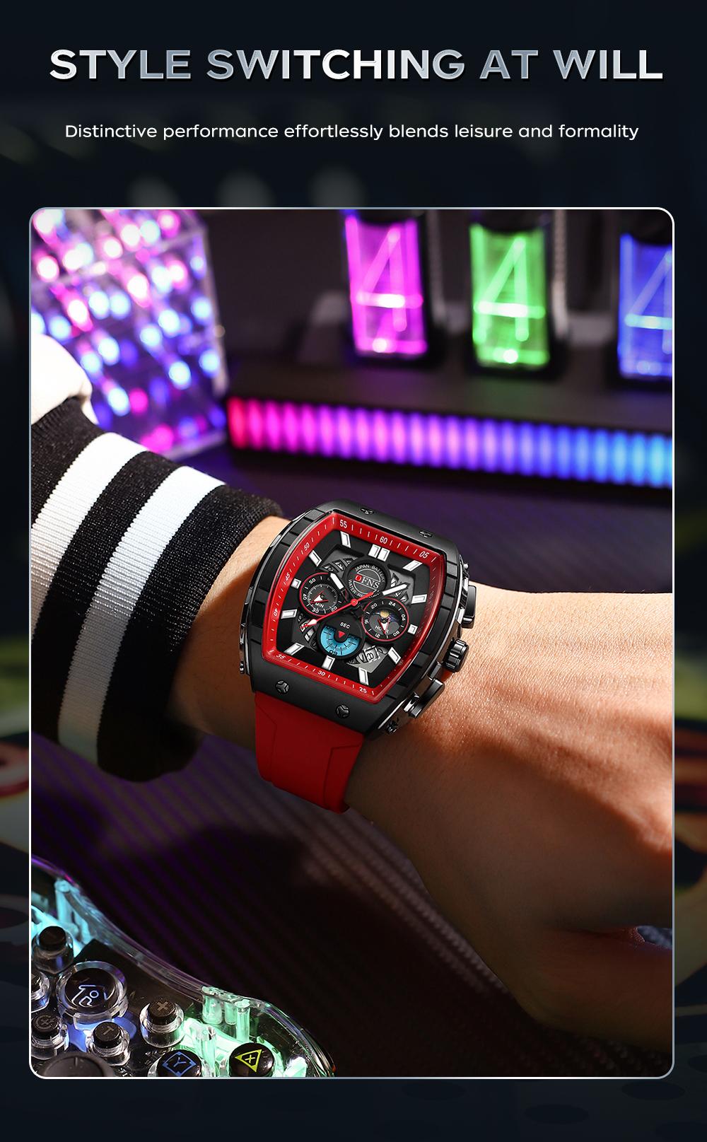 OFNS Quartz Watches for Men Luminous Analog Watch Waterproof Chronograph Calendar Silicone Strap Outdoor Sports Watch, Multifunctional Watch, for Party, Daily Decor & Gift with Box detail 9