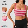 Aoysky Female Seamless Polyester Cotton Basic Breathable Ribbed Striped Spaghetti Strap Square Neck Padded Low-Impact Sports Bra - Strappy Yoga Bras, Yoga-Friendly Fit, Activewear Vibes, Sweat It Out Gym Top