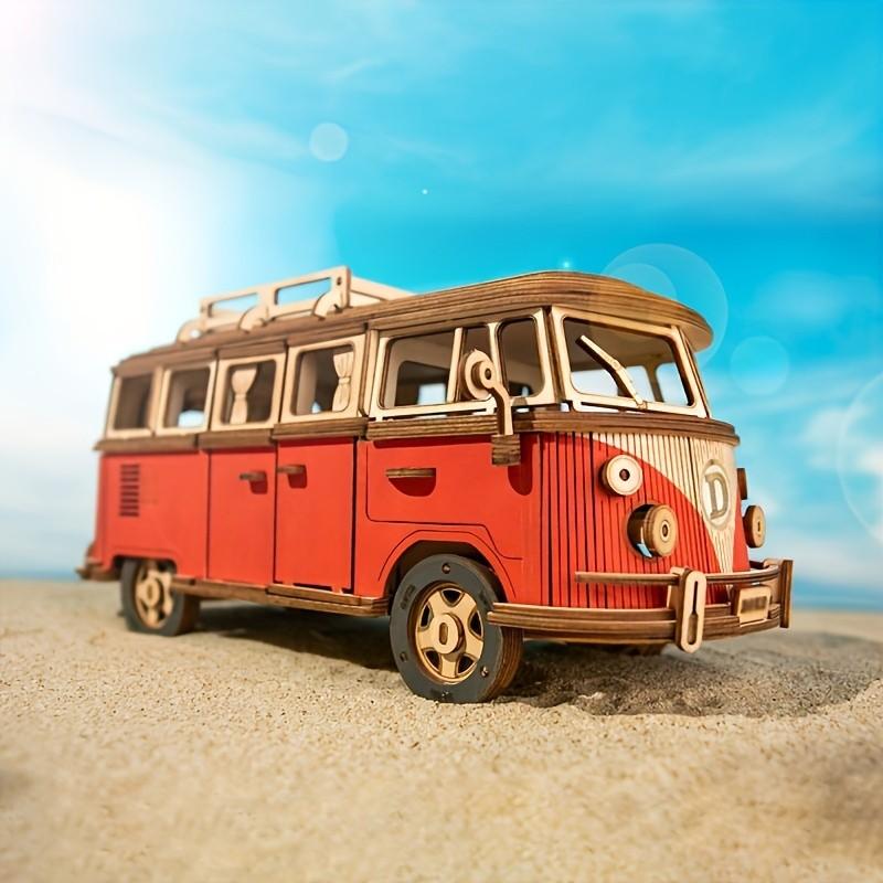 Camping Car Wooden Puzzle, Wood Model Car, 3D Assembly, Educational Toy, Decorative Realistic Car Series, Beginner Skill Level