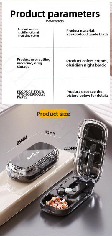 Pill Cutter Splitter - Multi-Pill Cutting Tool featuring Adjustable Parts, Fits Small & Tiny Pills | Clean Splits for Vitamins & Supplements | ABS+PC Material featuring Safe Hidden Cutting Edge & Easy Use