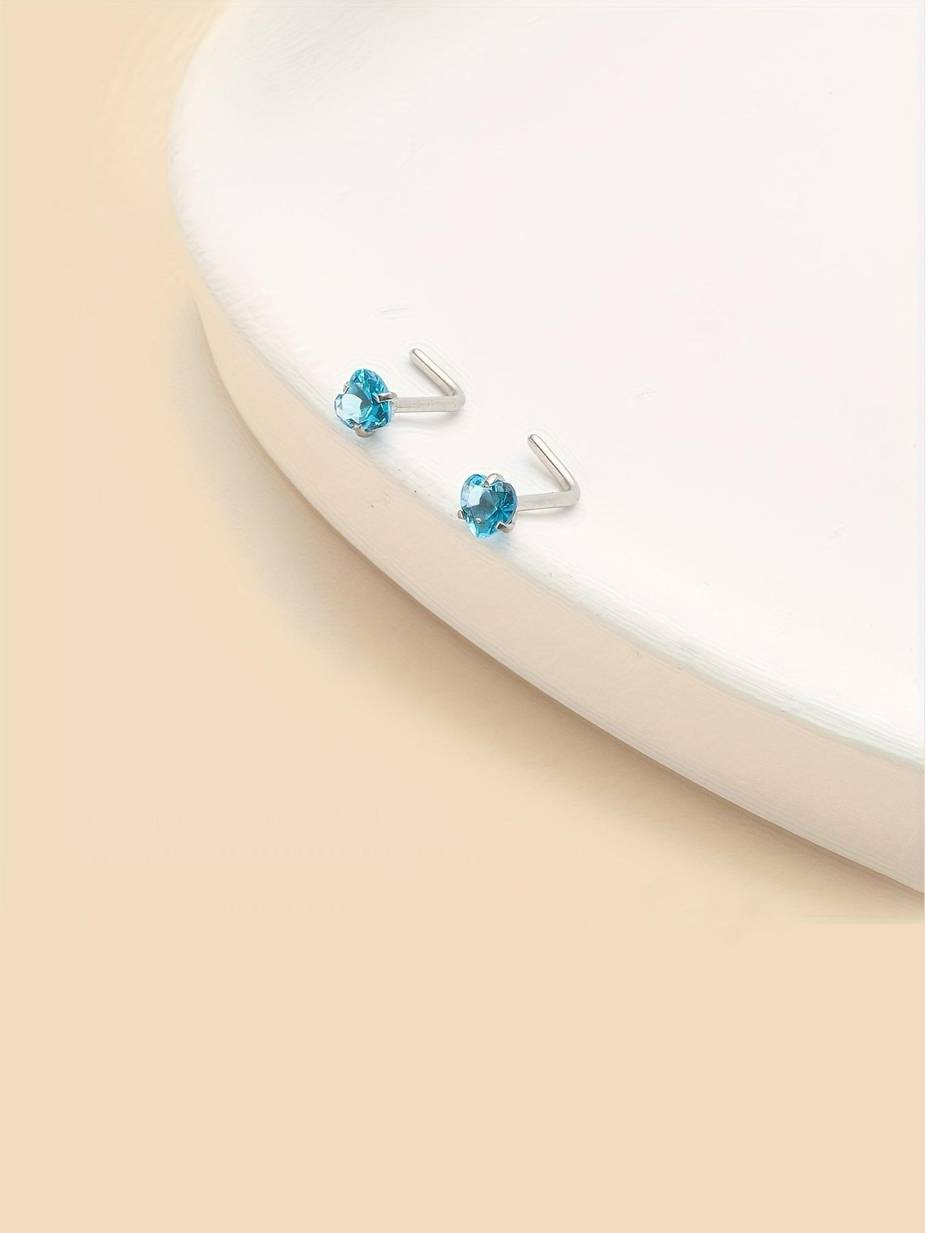 Cute Heart Shaped Nose Studs, Zircon Inlaid Nose Rings, Fashionable Body Jewelry, Nose Piercing Jewelry for Women & Girls, Trendy All-match & Exquisite Jewelry for Birthday Gift