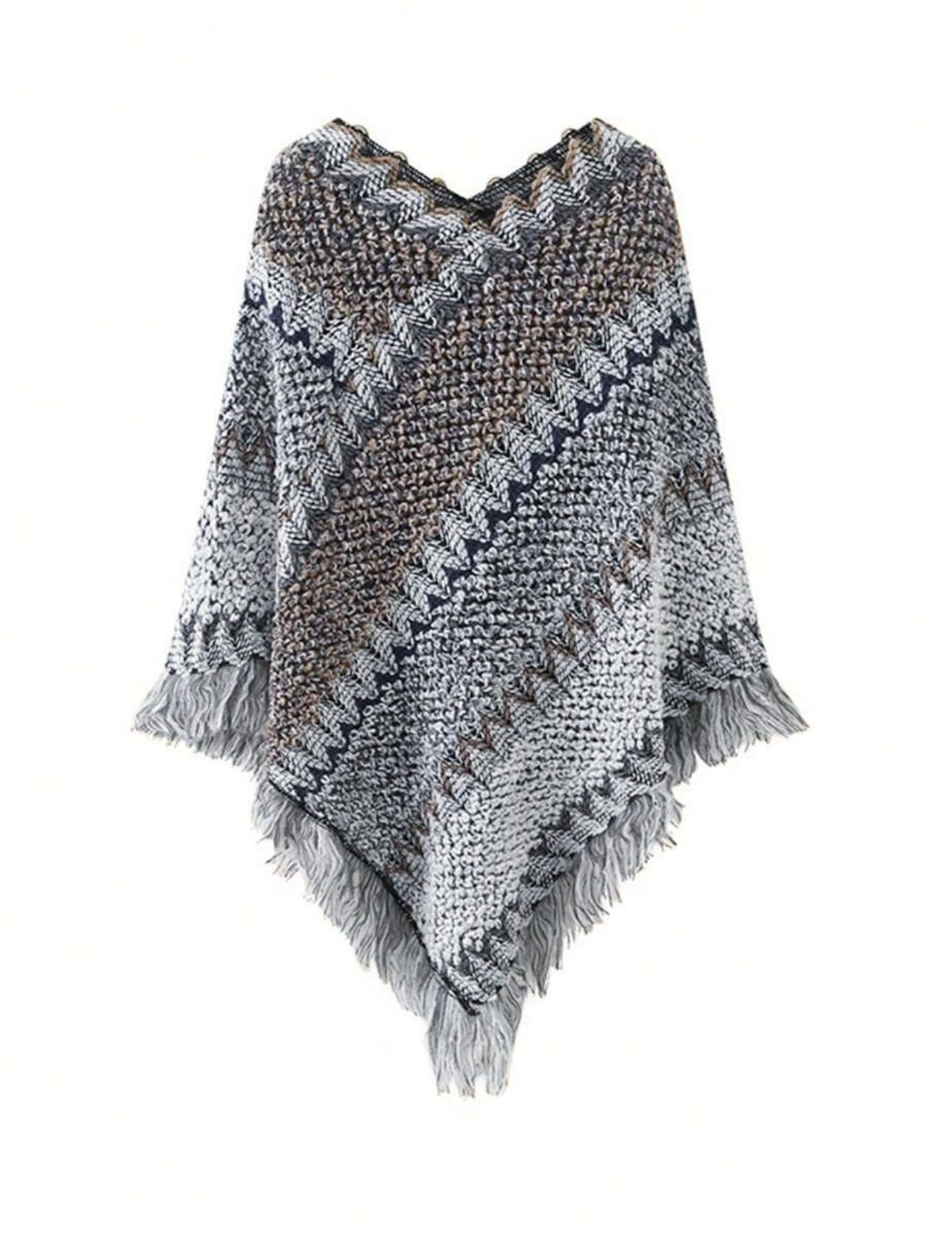 1pc Herringbone Tassel Shawl, Boho Style Shawl, Shawl Cape, Fashion Versatile Travel Poncho, Warm Scarf Wrap, Tassel Decor Shawl