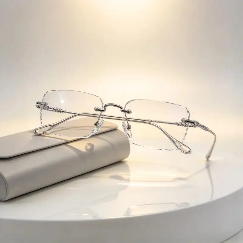 Unisex Rimless Eyeglasses, Super Thin Lightweight Non Prescription Clear Frames with UV Protection, Minimalist Fashion Eyewear for Work, Daily Wear and Casual Outfits