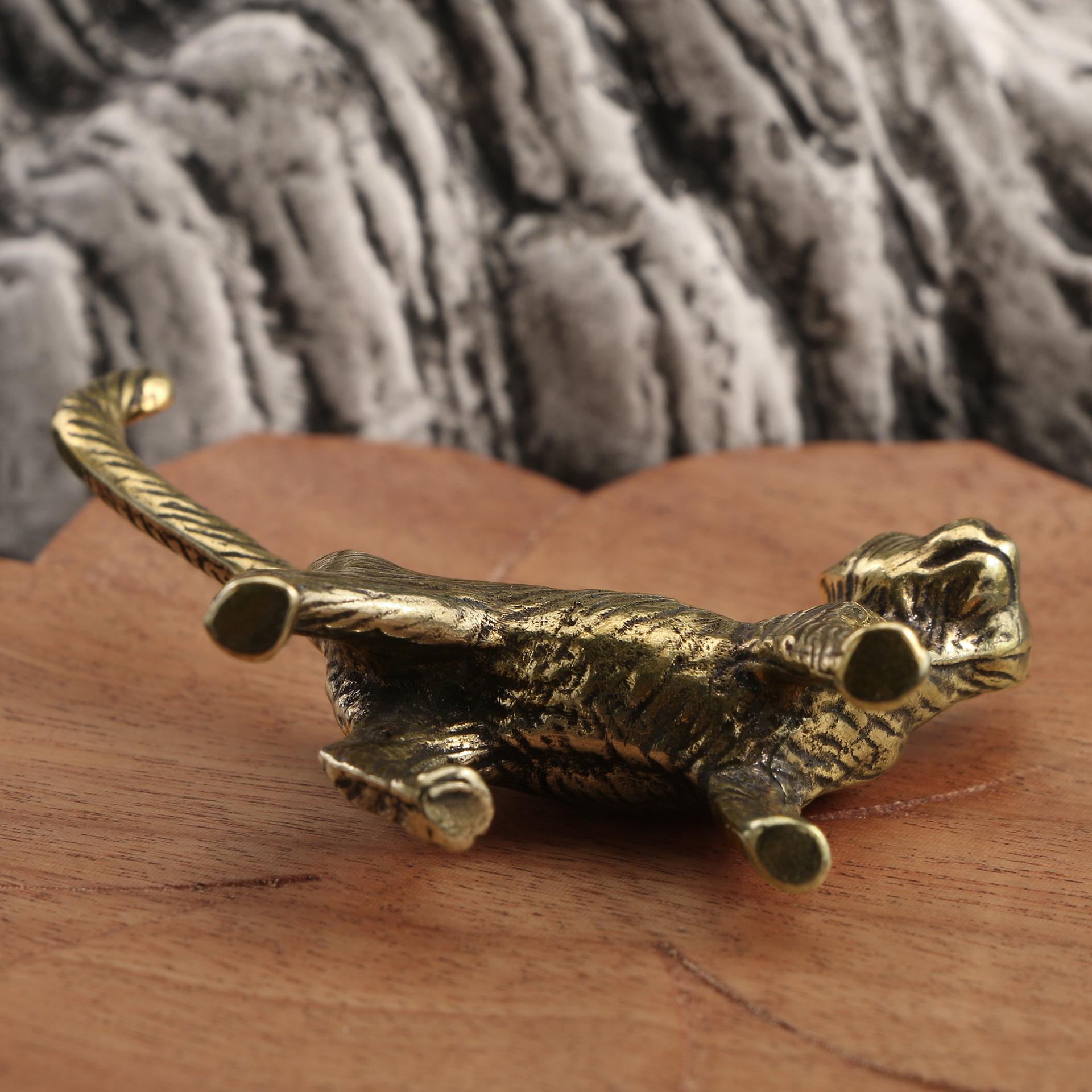 Two-Piece Brass Animal Statues, Vintage Style Goat and Long-Tailed Cat Figurines, Desktop Decor, Lucky Charm, Stress Relief Gift, Home Office Decoration