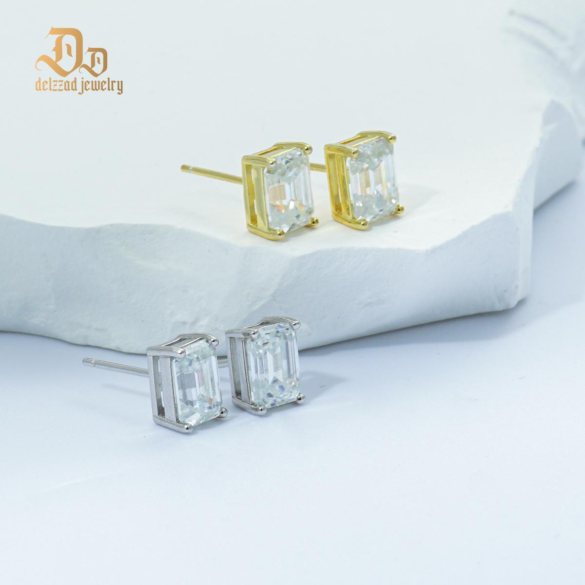 Delzzad Step Cut Stud Earrings Synthetic Moissanite Earrings S925 Christmas Gift For Men Women