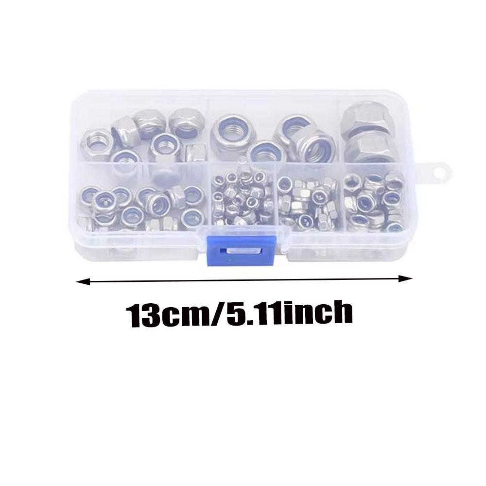 144pcs Stainless Steel Anti-Loosen Nuts, Non-Slip Locking Nuts, Nylon Self-Locking Nuts, Durable Fasteners for Various Applications