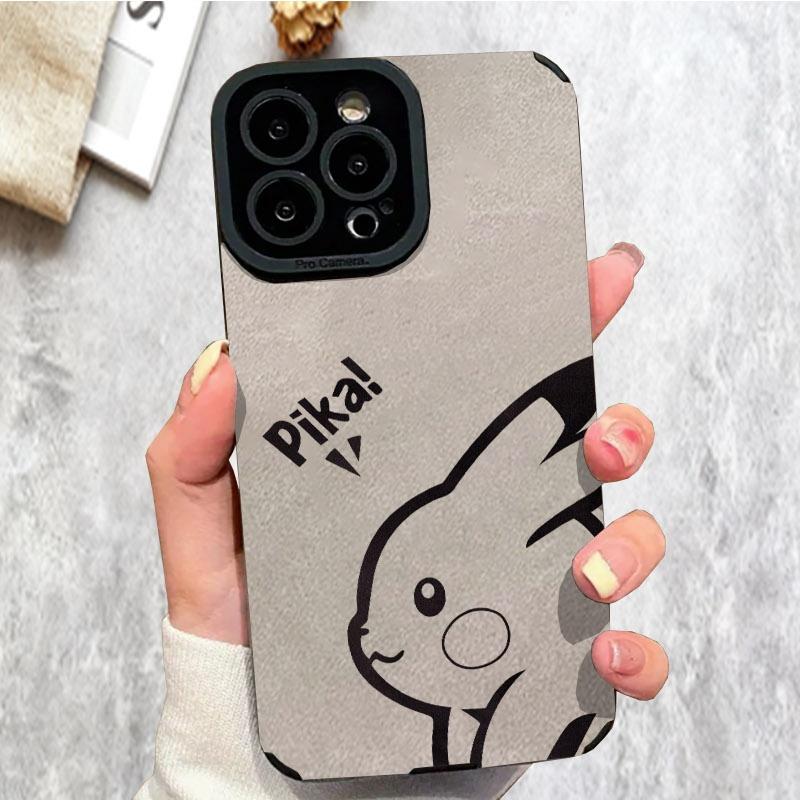 Pikachu - Themed Phone Case, Multiple Colors & Specifications Available, Stylish Protective Cover for Phones, Perfect for Pokémon Fans, Offers Excellent Protection, Simplified Black - White Pikachu Design with "Pika!" Text