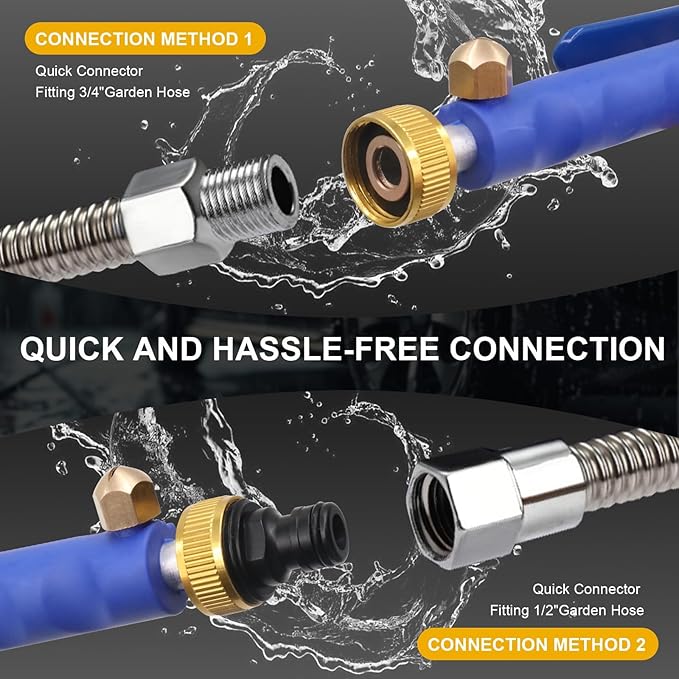High Pressure Jet Hose Nozzle, Power Washer Wand with 2 Nozzles, Leak-Proof for Car Wash, Gutter, Pets & Window Cleaning