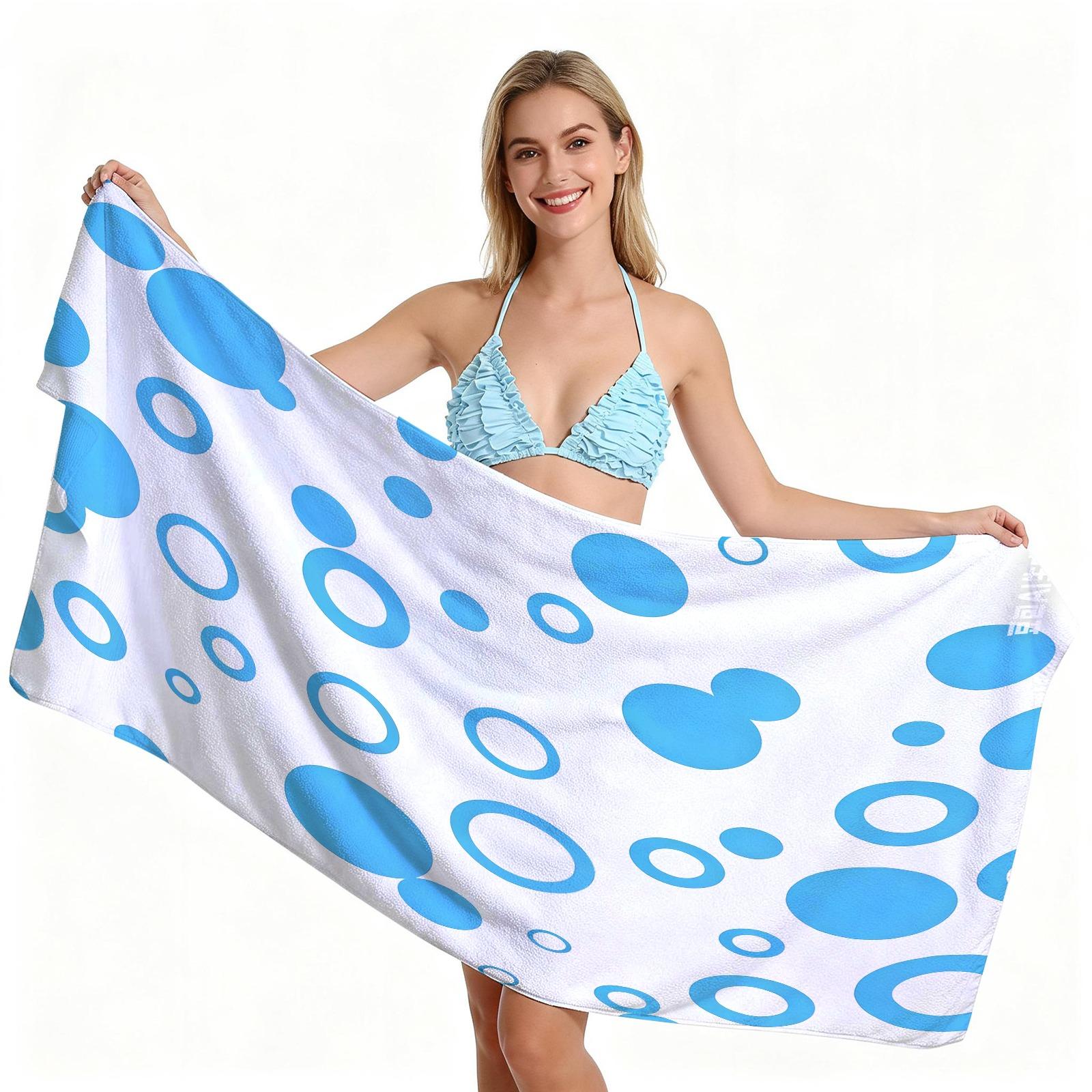 Macaron Colorful Polka Dot Beach Towel, Microfiber Quick Dry Absorbent Sand Free, Ideal for Summer Beach Pool Vacation
