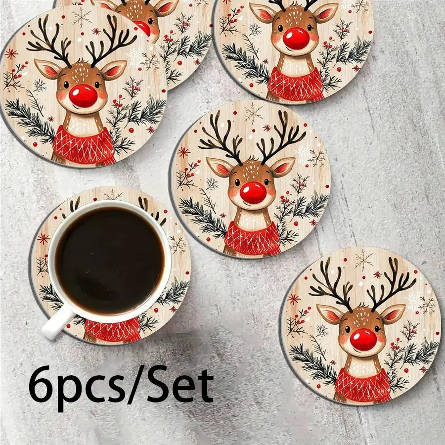 Christmas Themed Silicone Coasters Festive Art Pattern Heat Insulation Drink Mats Waterproof Non Slip Cup Pads Holiday Decor For Kitchen Counter Patio Table Coffee Mugs Teacups Home Party Accessories