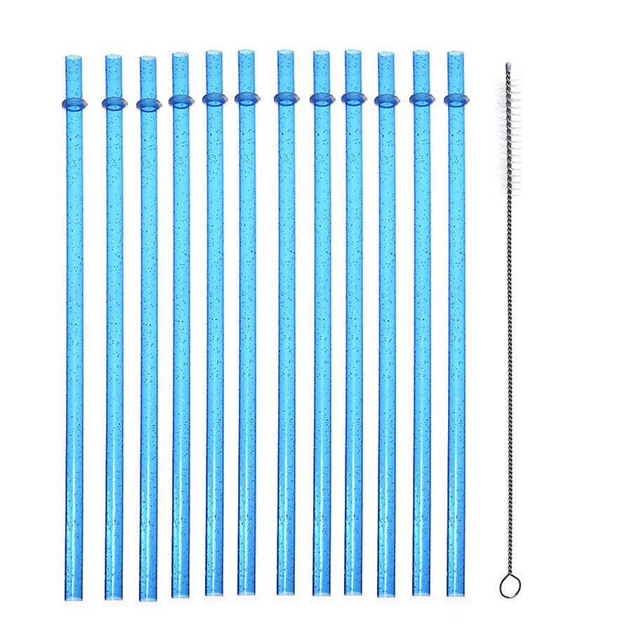 Reusable Drinking Straws with Cleaning Brush, 12pcs Durable Plastic Colorful Glitter Drinking Straws, Drinking Supplies for Home Kitchen Party Picnic Outdoor