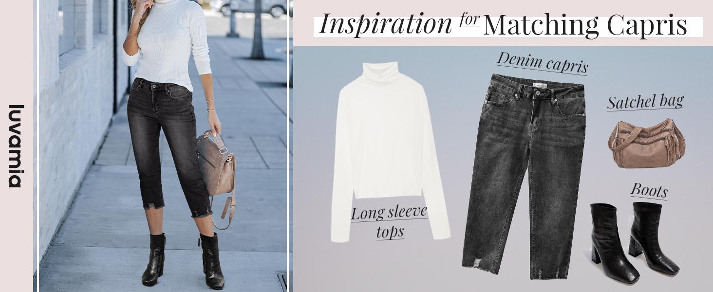 luvamia Jean Capri Pants for Women High Waisted Ripped Skinny Jeans Stretchy Denim Capris Cropped Jeggings with Pockets Slim Trouser