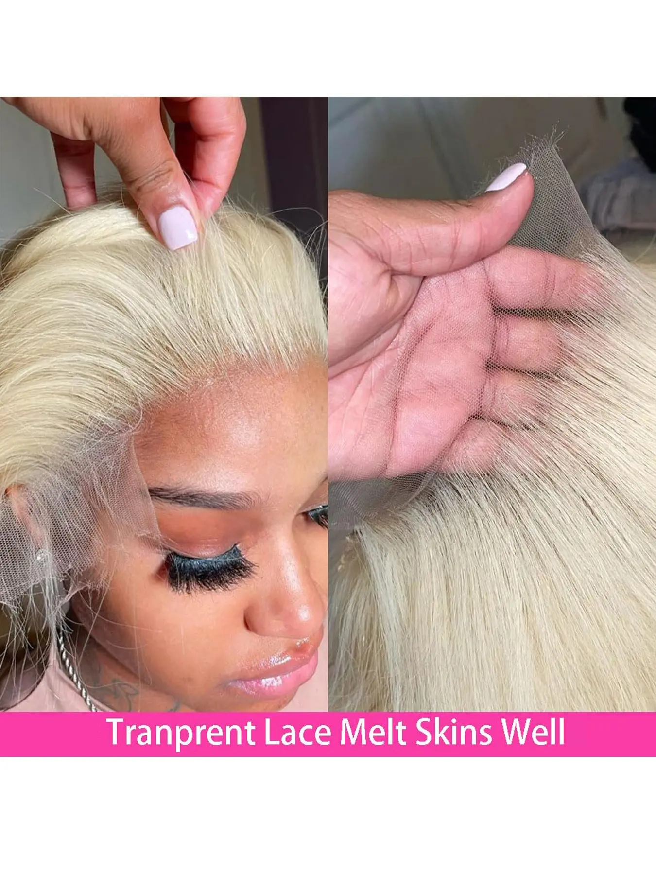 Synthetic 13x4 Lace Front Wig Straight Hair Pre Plucked With Baby Hair Widow's Peak HD Lace Frontal Wig 200% Density #613 Blonde Wig for Women