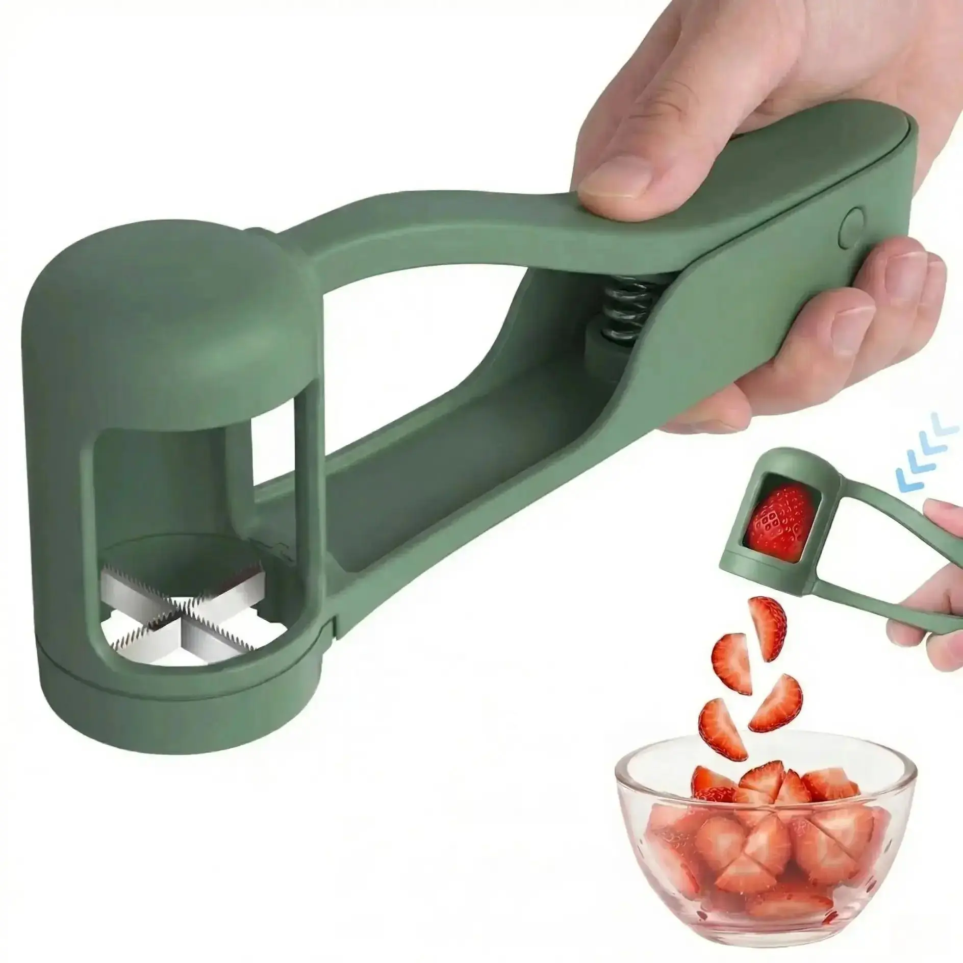 1PCS Handheld Stainless Steel Multi-Blade Fruit Slicer - Compact Quarter Cutter for Grapes, Cherry Tomatoes, Strawberries, Easy To Rinse Kitchen Utensil for Salad Prep, Home Kitchen Use, Quarter Cuts