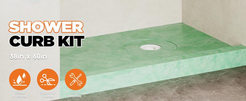 Vanacc Shower Curb Kit with Complete Shower Kit- Tray, Curb, Membrane, Seals, Bonding Flange, Corners, Trowel and Level,Green