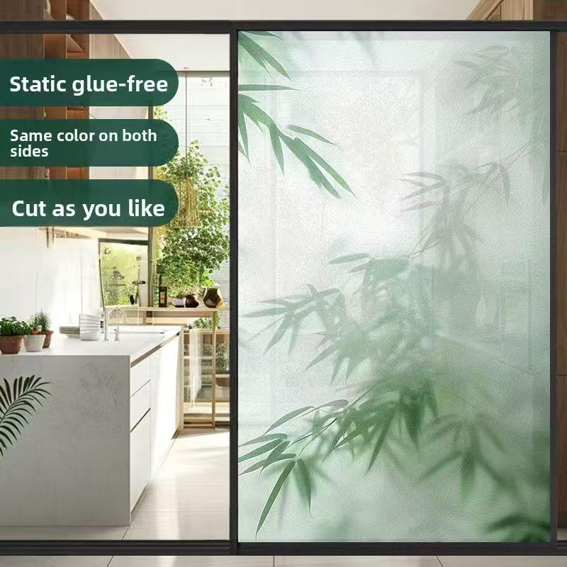 Bamboo Shadow Privacy Window Film, Adhesive-Free Static Window Film, Removable Kitchen Window Sticker, UV Protection Cuttable Window Decal