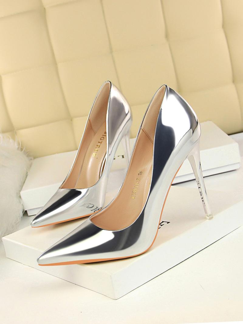 Women's Fashionable Texture Metal Stiletto Heels, Elegant Pointed Toe High Heels for Party, Banquet, Fashion Shoes for Party, Banquet, High Heel Pumps