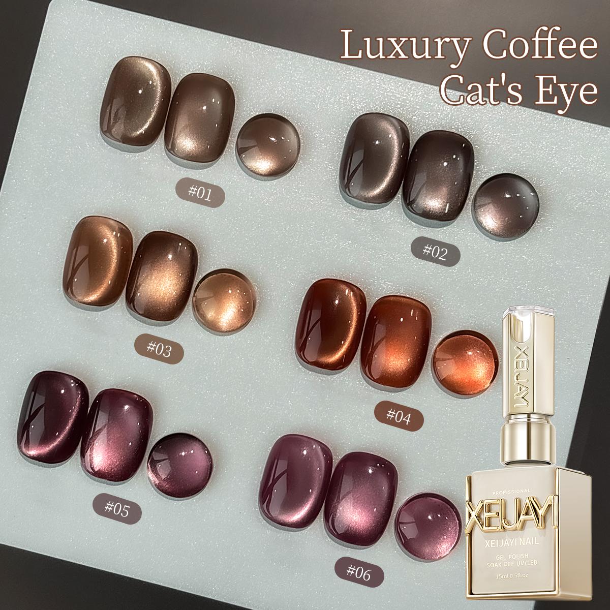 【LIVE】6PCS*15ML Light Luxury Coffee Cat Eye Gel Super Bright Cat Eye Nail Gel Polish for DIY Nail Art High-Density Glitter Long-Lasting Unscented Alcohol-Free
