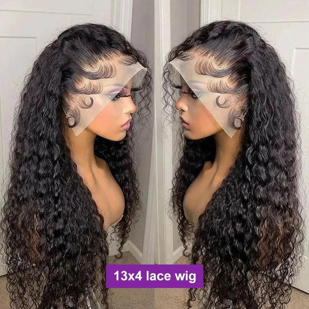 Bling Hair 13x6 HD Transparent Deep Wave Frontal Wig 180 Density 13x4 Lace Front Human Hair Wig Brazilian 30 32 Inch Curly Wigs For Women