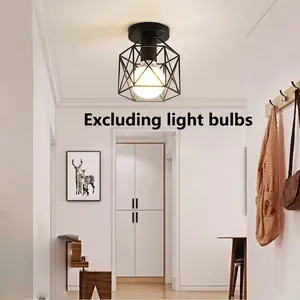 Creative Industrial Iron Birdcage Pendant Light, Small Hexagonal Indoor Staircase Hallway Restaurant Corridor Lamp, Unique Design