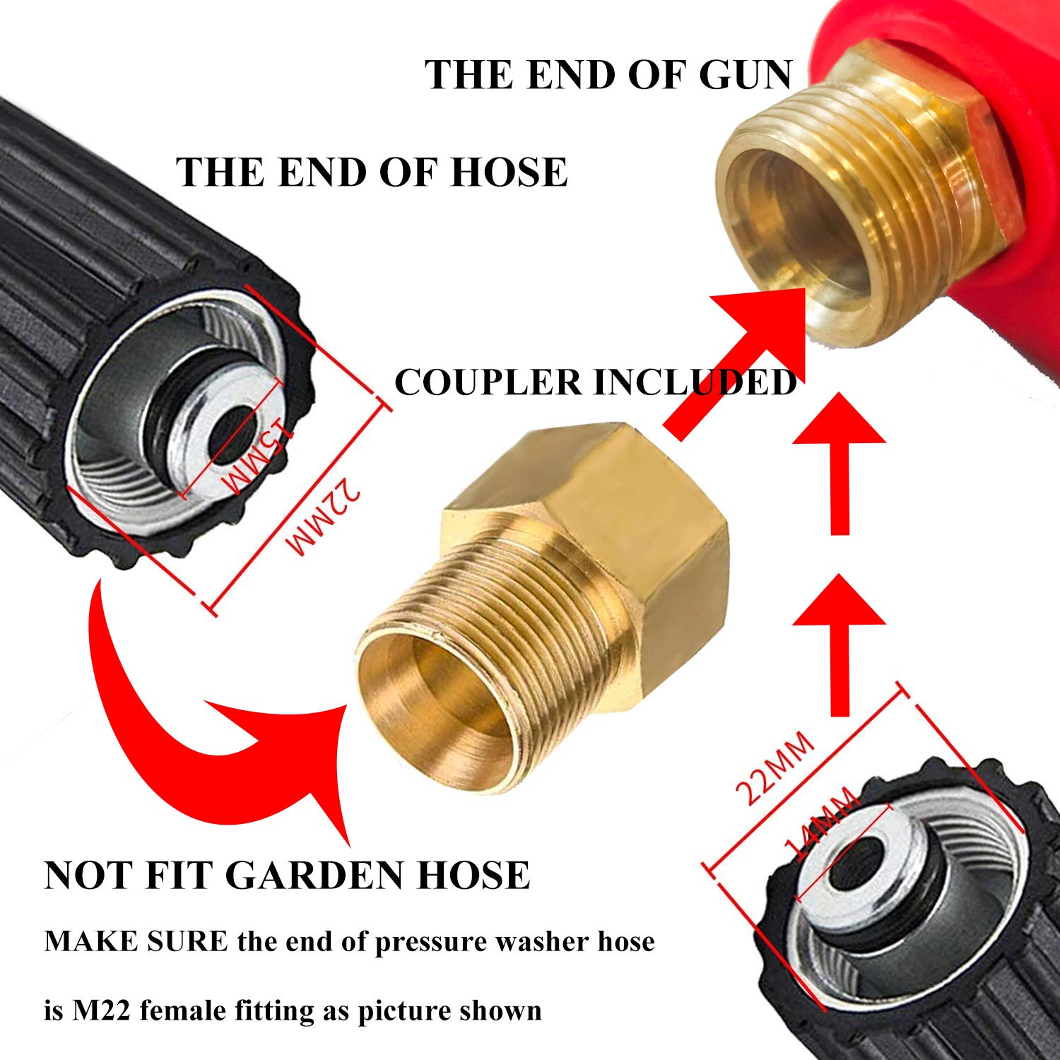 Hourleey Pressure Washer Gun, Red High Power Washer Gun with Replacement Wand Extension, 5 Nozzle Tips, M22 Fittings, 40 Inch, 5000 PSI Quick Connector Safety Trigger Handle Hourleey Pressure Washer Gun, Red High Power Washer Gun with Replacement Wand Extension, 5 Nozzle Tips, M22 Fittings, 40 Inch, 5000 PSI Quick Connector Safety Trigger Handle